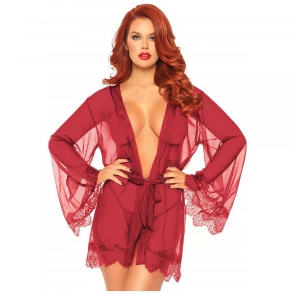 Sheer Robe with Flared Sleeves S/M Red
