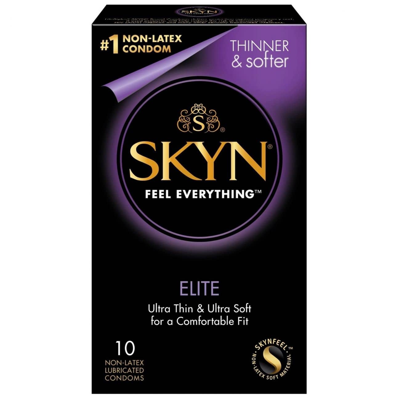 Skyn Elite kondomer närbild på förpackningens framsida