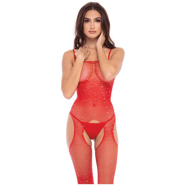 Sparkle Crotchless Bodystocking OS Red