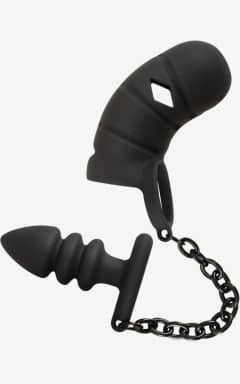 Anal Leksaker Cock Cage With Butt Plug Black