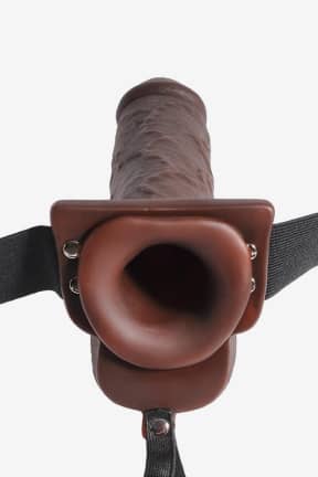 För par Hollow Squirting Strap On W. Balls 9 Inch Tan