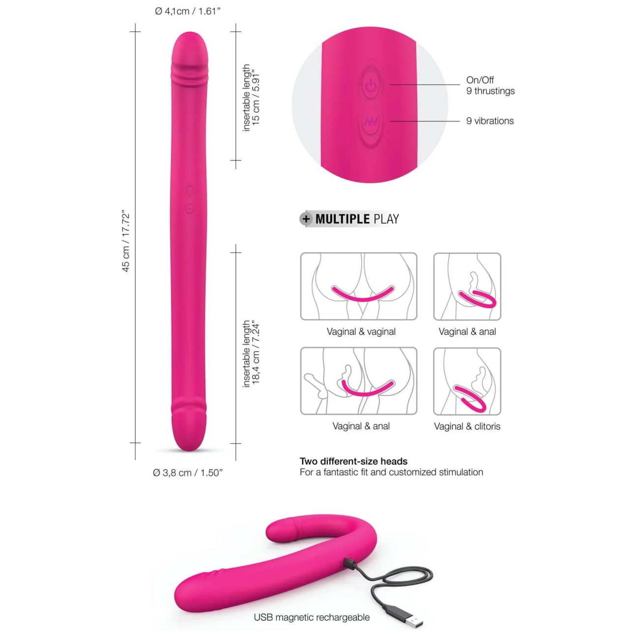 Orgasmic Double Do Pink böjlig kropp i silikon, sidovy
