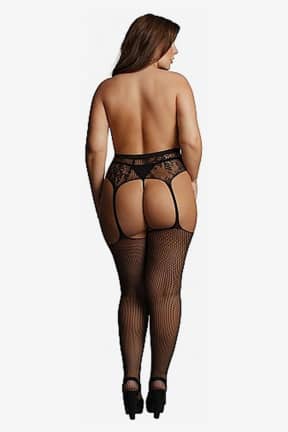 Sexiga Underkläder Le Désir Fishnet and Lace Garterbelt Stockings OSX - Sexiga bodystockings