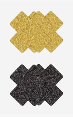 Kroppssmycken Glitter Cross Pasties Black & Gold 2 Pair 