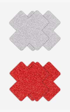 För henne Glitter Cross Pasties Silver & Red 2 Pair