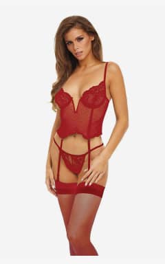 För henne V Wire Corset And G Set Red