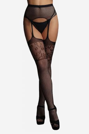 Alla Le Désir Garterbelt Stockings with Lace Top One Size
