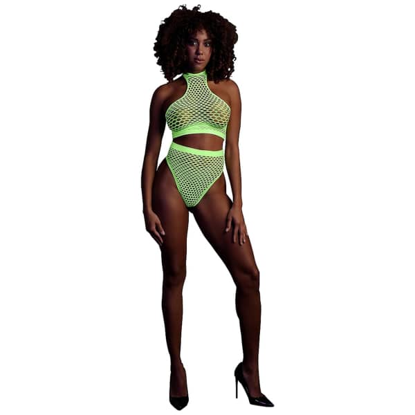 Glow In The Dark Turtle Neck And High Waist Slip Green OS