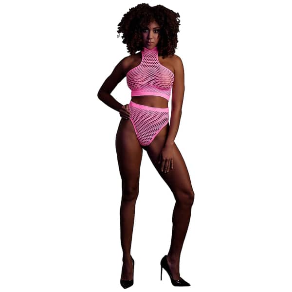 Glow In The Dark Turtle Neck And High Waist Slip Pink OS