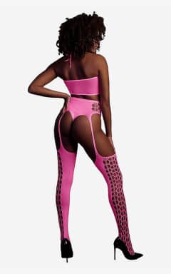 Sexiga Underkläder Glow In The Dark Two Piece With Crop Top And Stockings Pink