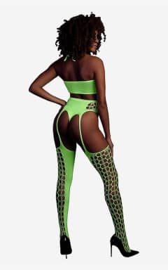 Sexiga Underkläder Glow In The Dark Two Piece With Crop Top And Stockings Green