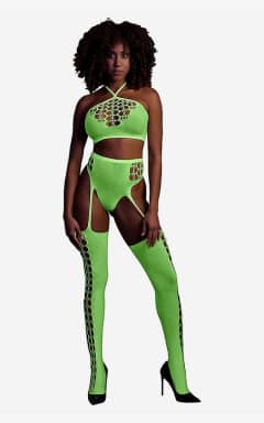 Black Friday Glow In The Dark Two Piece With Crop Top And Stockings Green