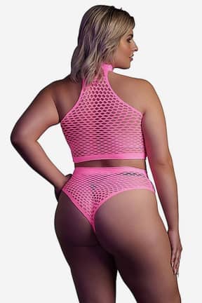 Sexiga Underkläder Glow In The Dark Turtle Neck And High Waist Slip Pink