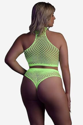 Sexiga Underkläder Glow In The Dark Turtle Neck And High Waist Slip Green