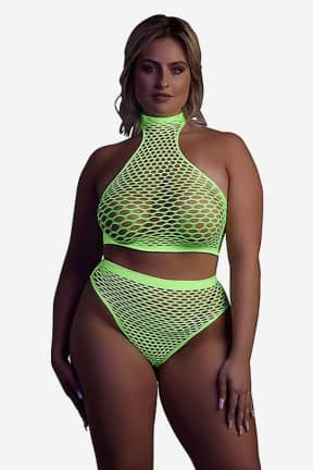 Sexiga Underkläder Glow In The Dark Turtle Neck And High Waist Slip Green