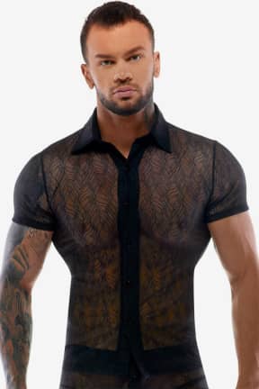 Sexiga Underkläder Svenjoyment - Men's Shirt Buttons - Transparent - Svart stretchspets som sitter tajt och kittlar huden, med transparenta knappar för en obruten, skir look. Perfekt att styra hur mycket du visar och lager på lager för en skulpterad siluett.