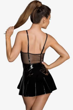 Sexiga Underkläder Noir Vinyl Mini Dress Black - Högblank wet-look som fångar varje blick, med bustierstöd som formar och håller. Tvåvägsdragkedja och justerbara band ger perfekt passform och lekfull kontroll.