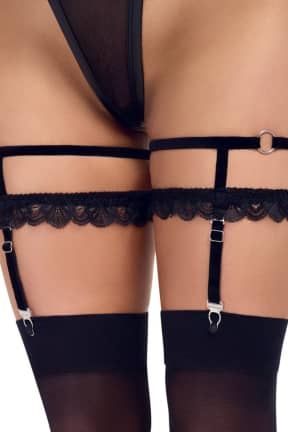 Sexiga Underkläder Cottelli Accessoires - Velvet And Lace Suspender Garters - Black - Spets och sammet som ramar in låren med vågad elegans