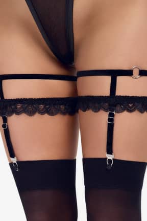 Bondage Cottelli Accessoires - Velvet And Lace Suspender Garters - Black