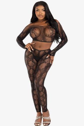 Sexiga Underkläder Leg Avenue - Python Crop Top & Footless Tights - Ormigt spets- och nätset som smiter åt och visar lagom mycket, med skön stretch som följer varje rörelse. Två delar att mixa fritt för en kaxig, självsäker look som känns lika het som den ser ut.