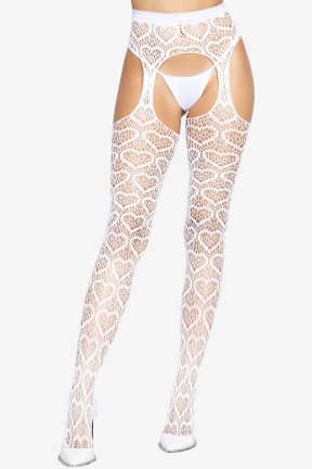 Sexiga Underkläder Leg Avenue - Heart Net Suspender Hose White - Hjärtformat nät som kittlar huden och ger en flirtig, öppen look. Inbyggd strumpebandseffekt utan bälte, mjuk stretch och tålig tå.