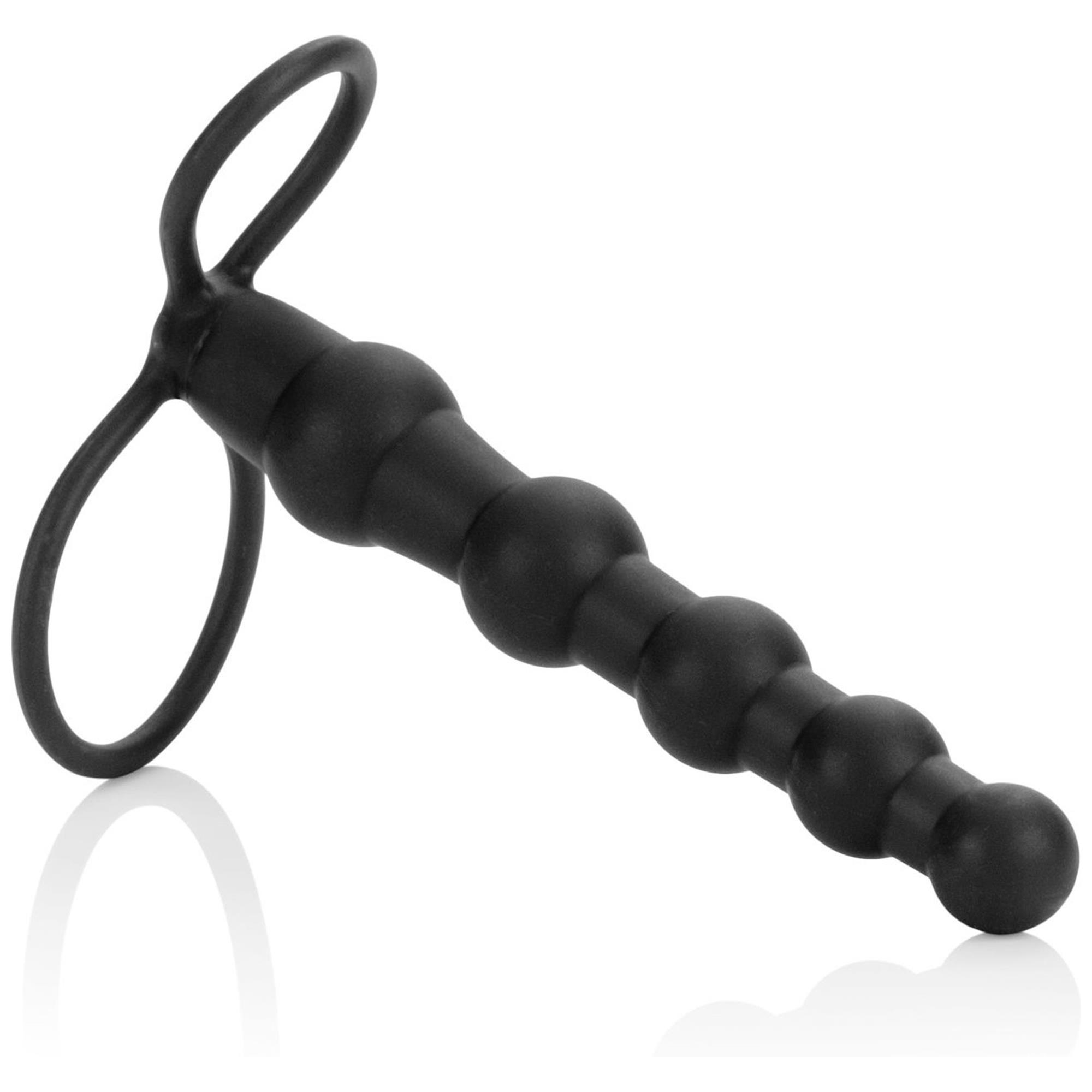 Silicone Beaded Dual Penetrator Black | Penisring utan vibration | Intimast