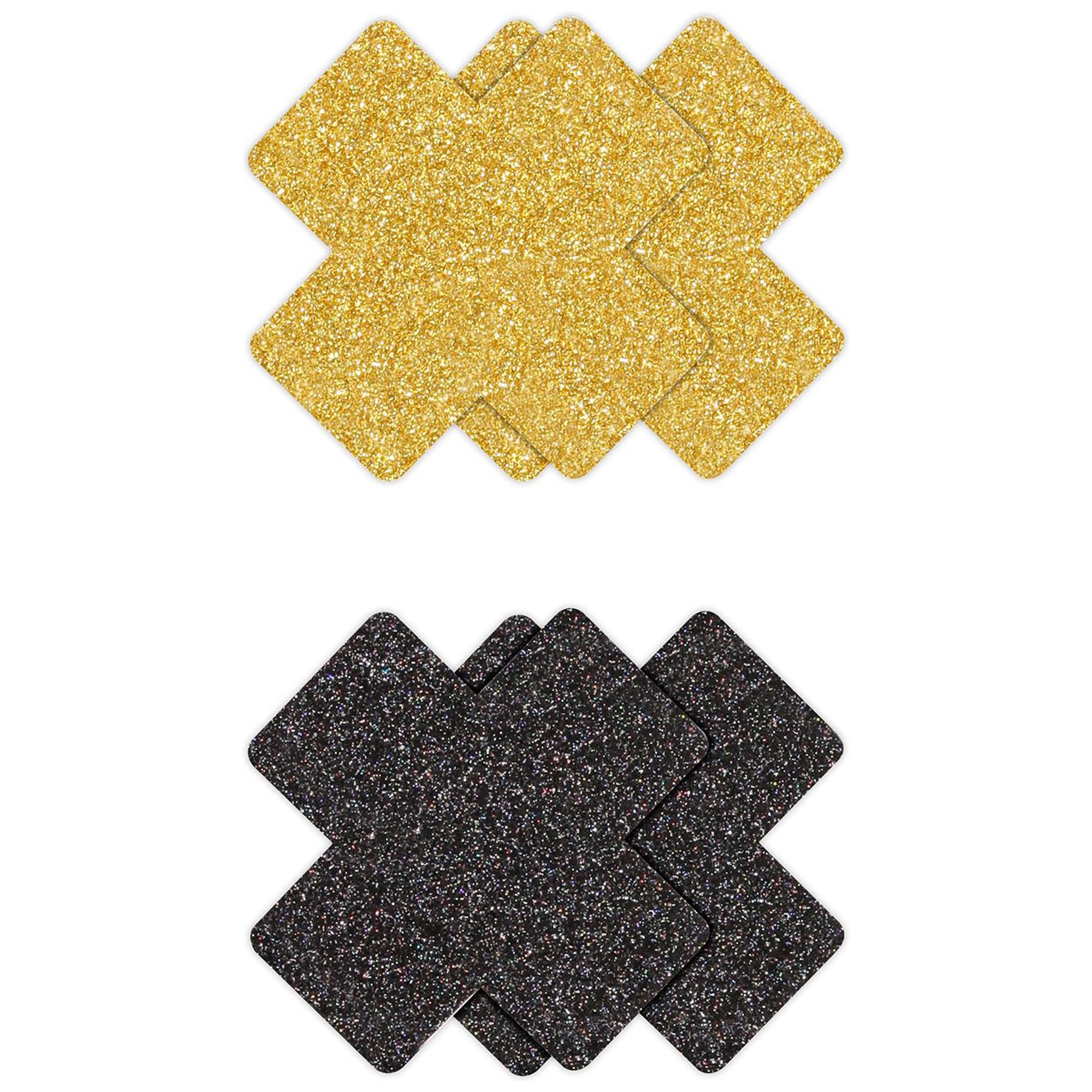 Glitter Cross Pasties Black & Gold 2 Pair | Tillbehör | Intimast