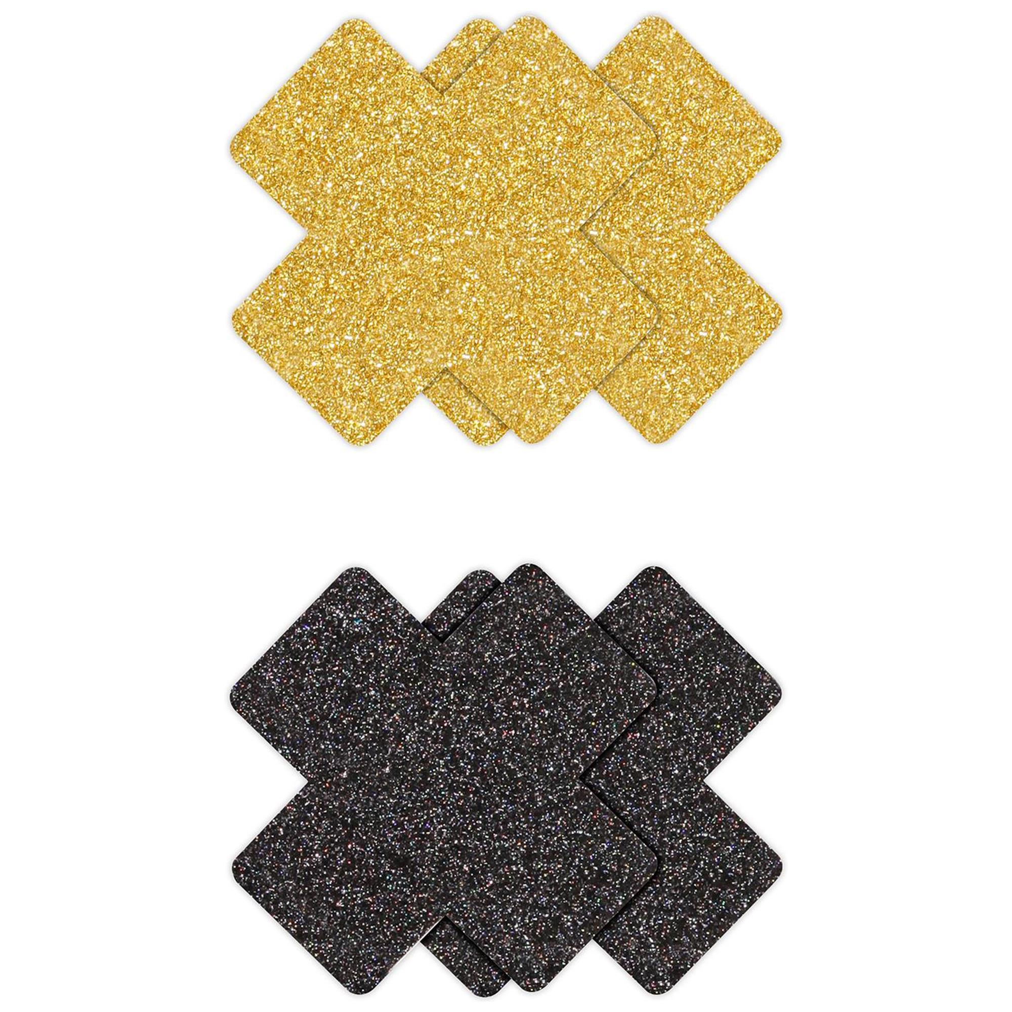 Glitter Cross Pasties Black & Gold 2 Pair 