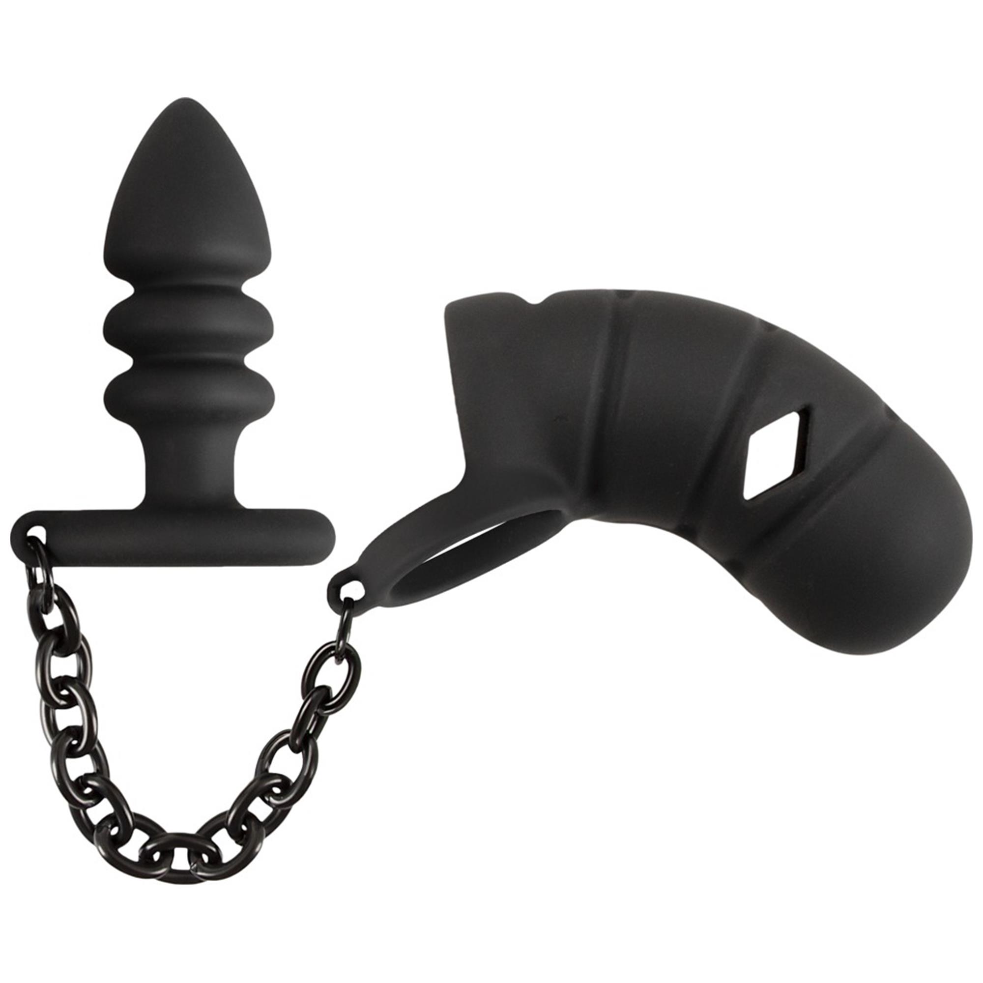 Cock Cage With Butt Plug Black