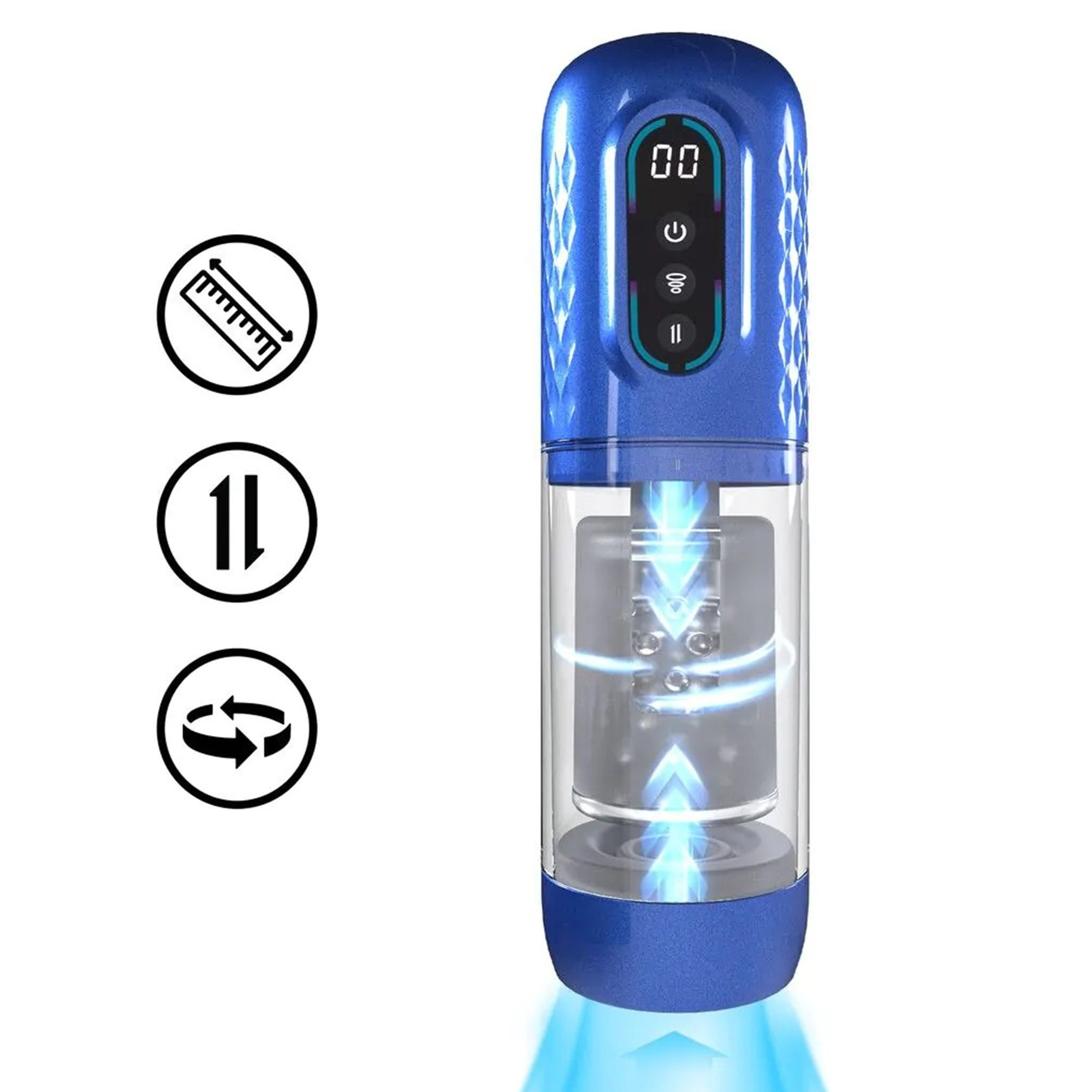 Pumped - Vortex Suction Rotation And Thrusting Masturbator Pump - Metallic Blue | Penispump | Intimast