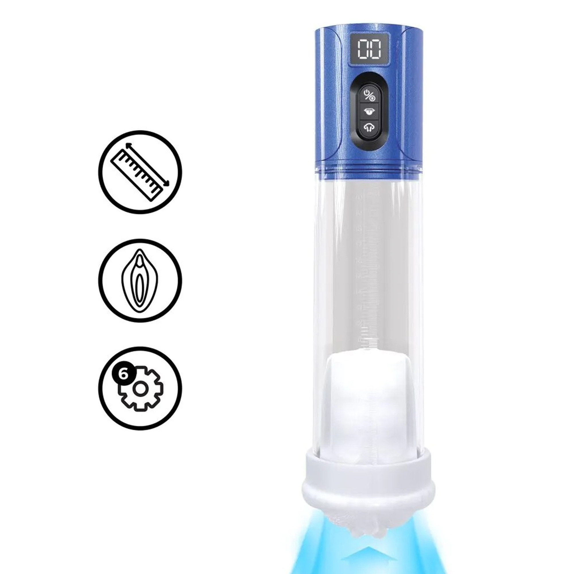 Pumped - MaxLift 7 Function Suction Masturbator Pump - Metallic Blue | Penispump | Intimast