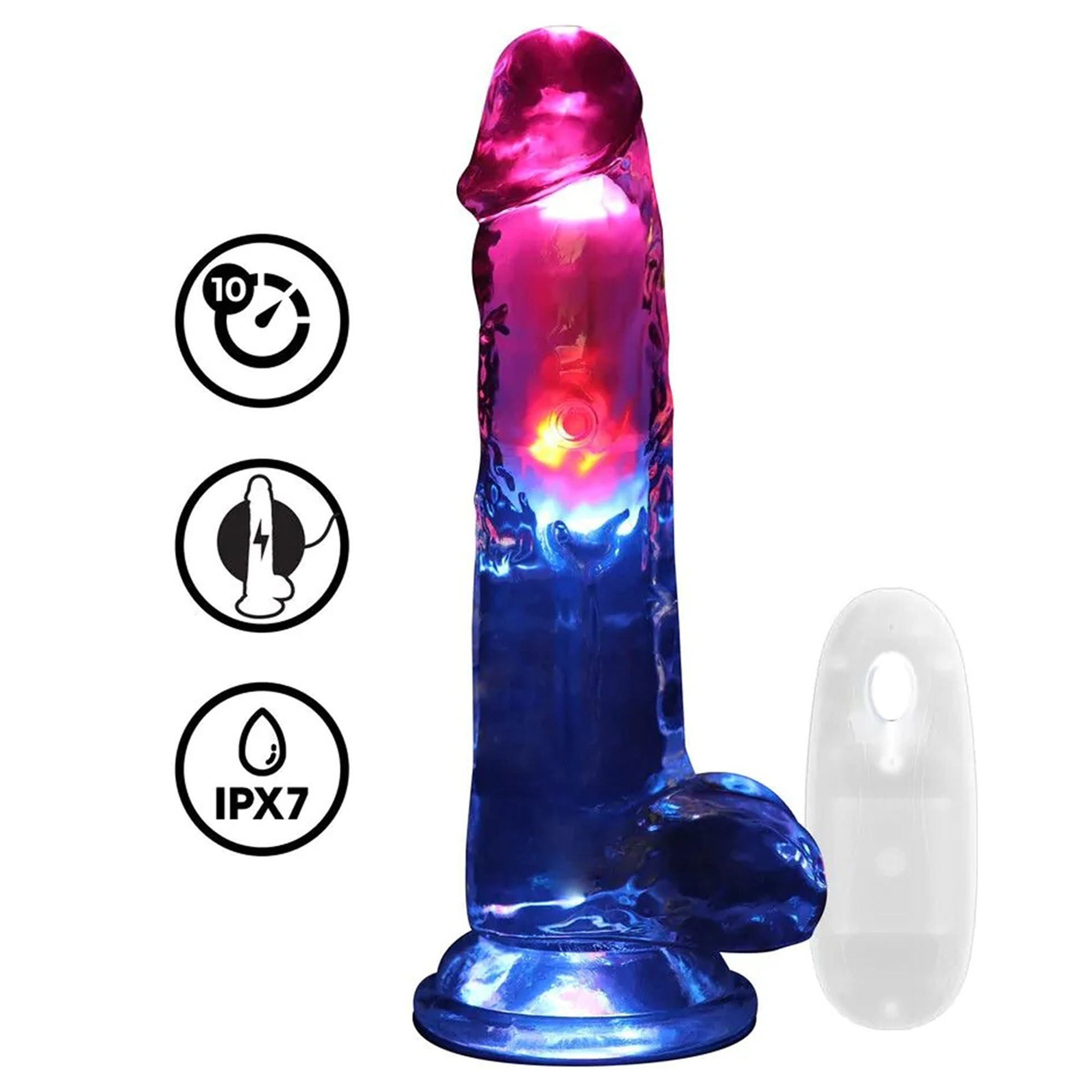 RealCock - LED Vibrating Straight Cock With Balls - Transparent - 20cm | Dildo | Intimast
