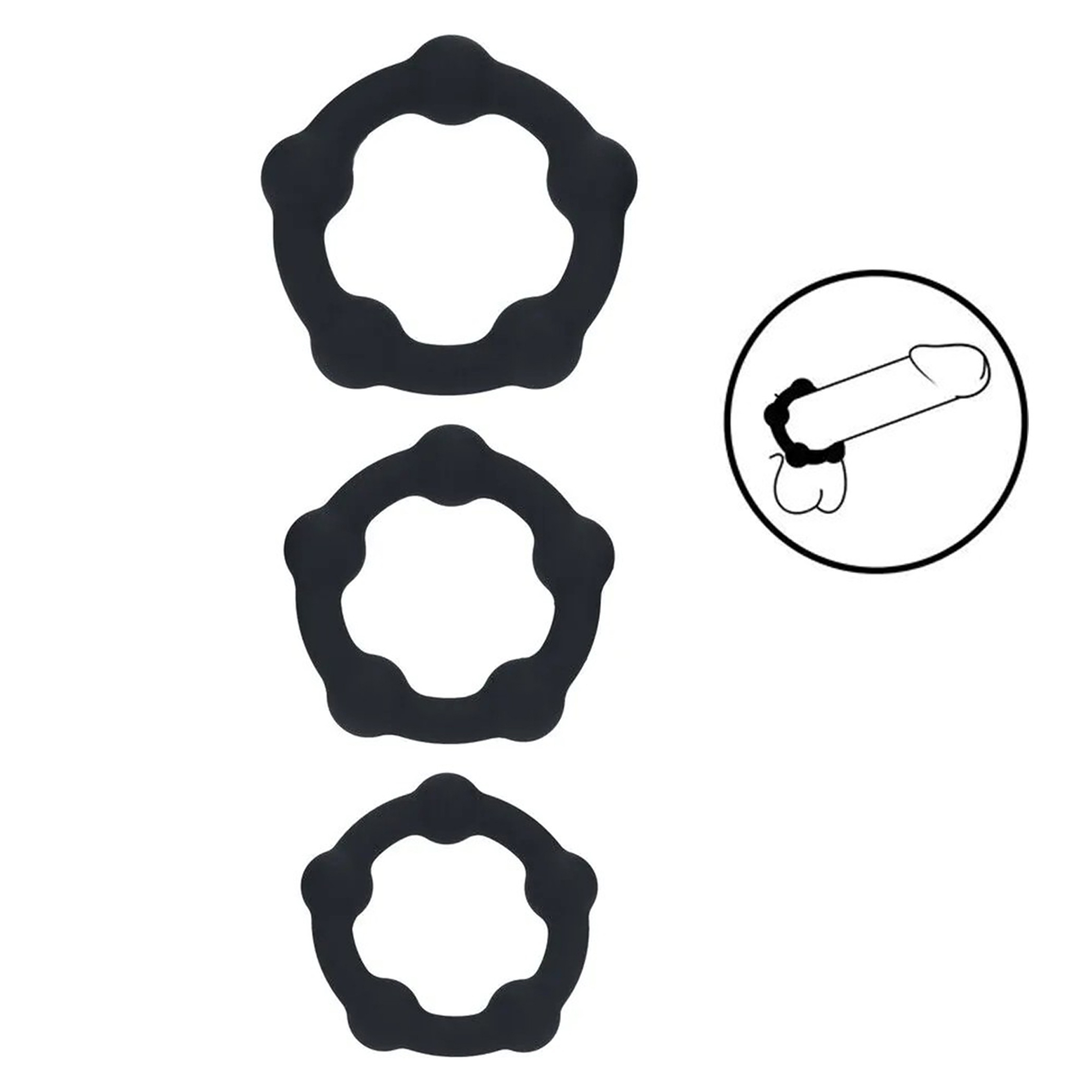 Levelz - Beaded Silicone Cockring Set Of 3 - Black - S/M/L | Penisring utan vibration | Intimast