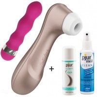 Satisfyer Pro 2 NY + glidmedel + rengöring + vibrator