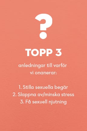 Topp 3 anledningar till varför vi onanerar: 1 Stilla sexuella besvär 2. Slappna av/minska stress 3. Få sexuell njutning