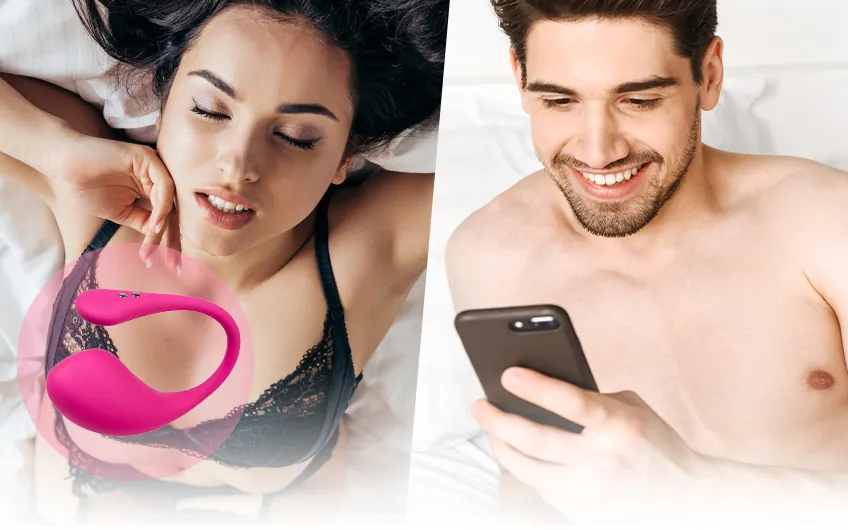 En kvinna med Lush 3 och hennes partner som styr den med mobilen